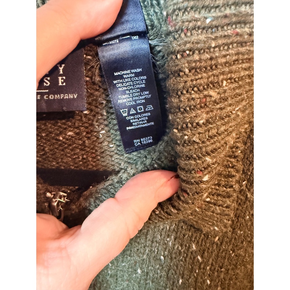Crazy Horse Liz Claiborne Sweater Green Speckled Knit Zip‎ Up Collared  Size L - Picture 3 of 8